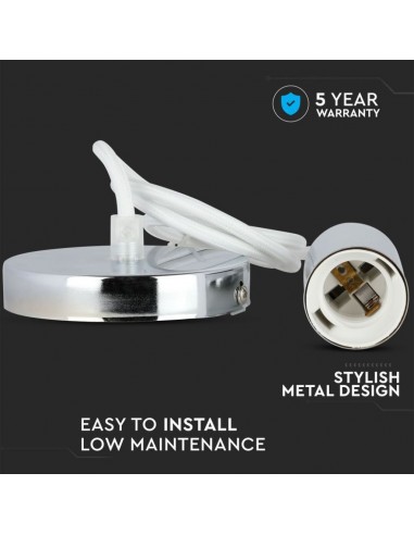 3755-Lampadario LED a Cilindro in Metallo con Portalampada E Max  Lcm Colore Cromato e Cavo Bianco-5