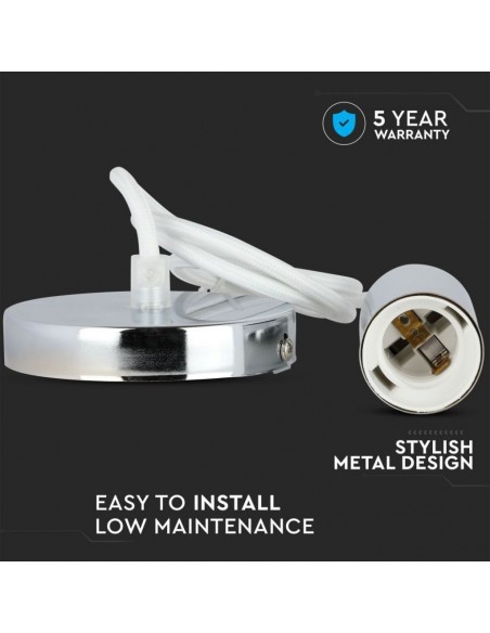 3755-Lampadario LED a Cilindro in Metallo con Portalampada E Max  Lcm Colore Cromato e Cavo Bianco-5