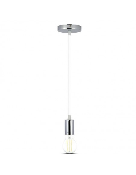Lampadario LED a Cilindro in Metallo con Portalampada E27 (Max 60W) L:100cm Cromato e Cavo Bianco
