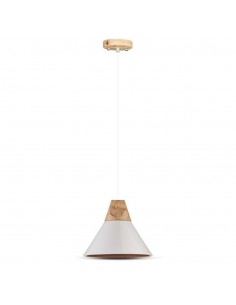 3756-Lampadario LED a Campana in Alluminio e Legno con Portalampada E Max  Colore Bianco-1