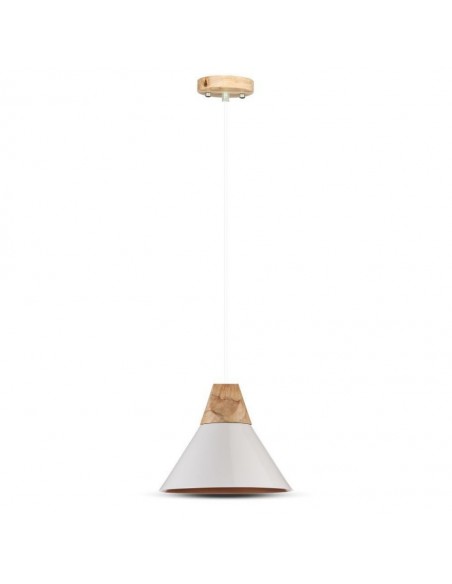 3756-Lampadario LED a Campana in Alluminio e Legno con Portalampada E Max  Colore Bianco-1