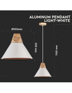 3756-Lampadario LED a Campana in Alluminio e Legno con Portalampada E Max  Colore Bianco-1 2