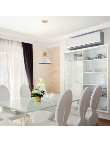 3756-Lampadario LED a Campana in Alluminio e Legno con Portalampada E Max  Colore Bianco-3