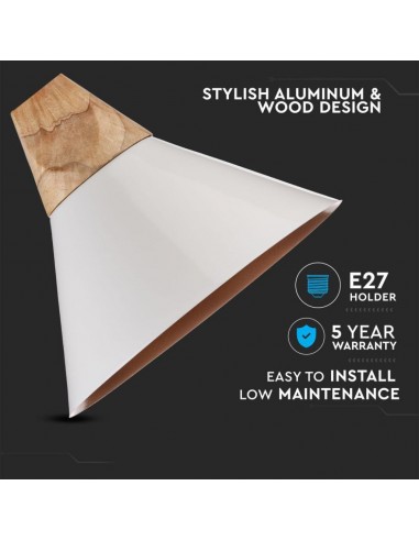 3756-Lampadario LED a Campana in Alluminio e Legno con Portalampada E Max  Colore Bianco-5