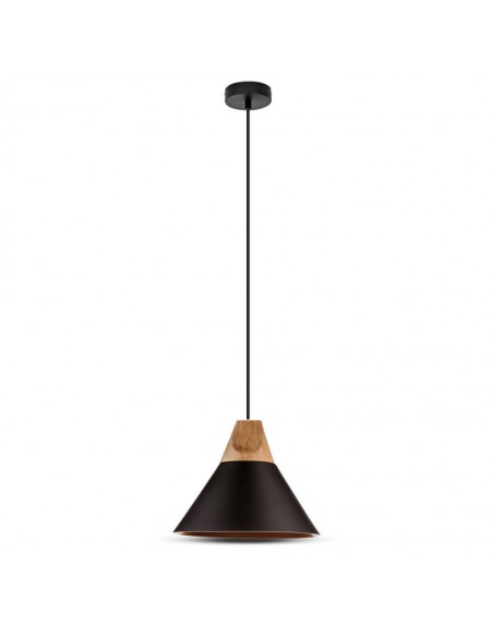 3757-Lampadario LED a Campana in Alluminio Legno con Portalampada E Max  Colore Nero-1
