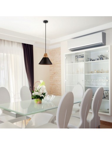 3757-Lampadario LED a Campana in Alluminio Legno con Portalampada E Max  Colore Nero-3