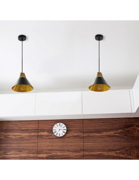 3757-Lampadario LED a Campana in Alluminio Legno con Portalampada E Max  Colore Nero-4