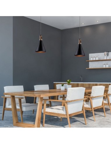 3762-Lampadario LED in Metallo con Portalampada E Max  Colore Nero e Attacco in Legno-3