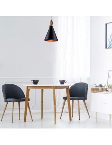 3762-Lampadario LED in Metallo con Portalampada E Max  Colore Nero e Attacco in Legno-4