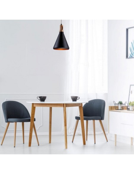 3762-Lampadario LED in Metallo con Portalampada E Max  Colore Nero e Attacco in Legno-4