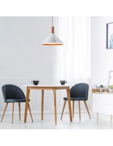 3763-Lampadario LED in Metallo a Cono con Portalampada E Max  Colore Bianco Lucido e Attacco in Legno-4