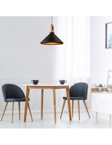 3764-Lampadario LED in Metallo a Cono con Portalampada E Max  Colore Nero Opaco e Attacco in Legno-4