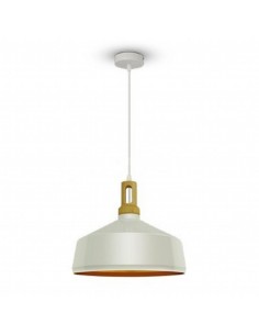 3765-Lampadario LED in Metallo a Coppa con Portalampada E Max  Colore Bianco Lucido e Attacco in Legno-1