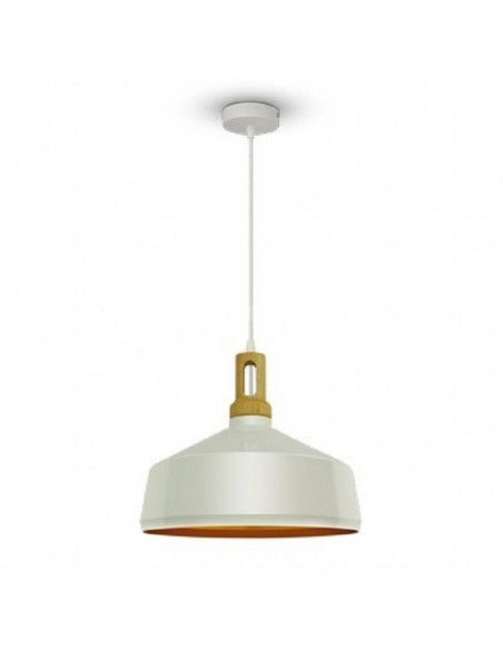 3765-Lampadario LED in Metallo a Coppa con Portalampada E Max  Colore Bianco Lucido e Attacco in Legno-1