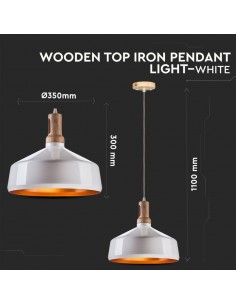 3765-Lampadario LED in Metallo a Coppa con Portalampada E Max  Colore Bianco Lucido e Attacco in Legno-1 2