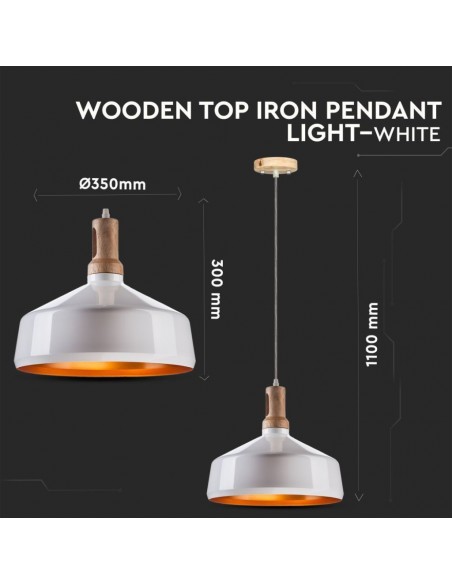 3765-Lampadario LED in Metallo a Coppa con Portalampada E Max  Colore Bianco Lucido e Attacco in Legno-2