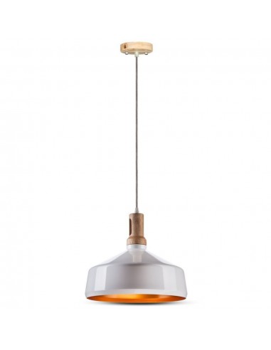 3765-Lampadario LED in Metallo a Coppa con Portalampada E Max  Colore Bianco Lucido e Attacco in Legno-5