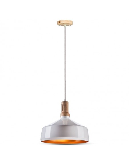 3765-Lampadario LED in Metallo a Coppa con Portalampada E Max  Colore Bianco Lucido e Attacco in Legno-5