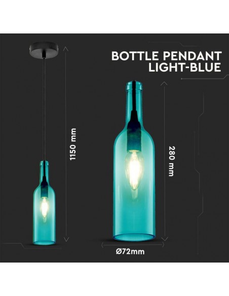 3768-Lampadario LED a Bottiglia in Vetro con Portalampada E Max  Øxcm Colore Blu-2