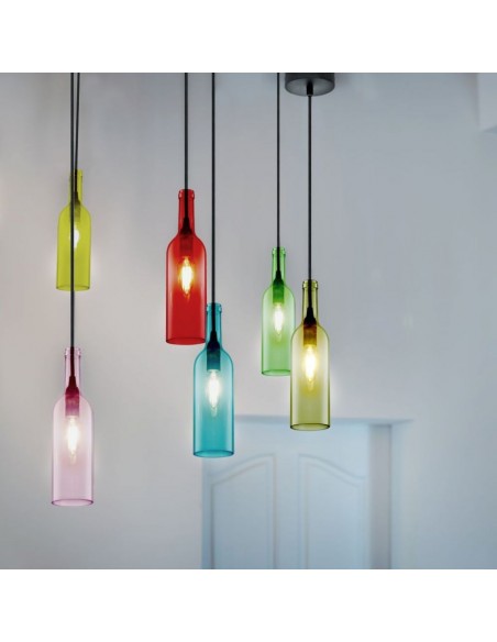 3768-Lampadario LED a Bottiglia in Vetro con Portalampada E Max  Øxcm Colore Blu-3