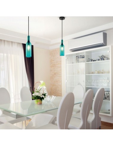 3768-Lampadario LED a Bottiglia in Vetro con Portalampada E Max  Øxcm Colore Blu-4