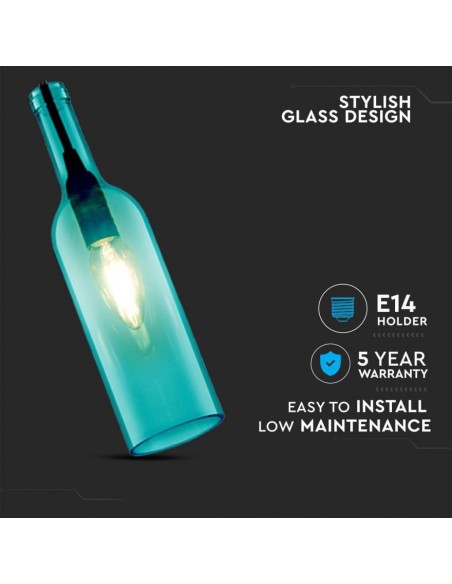 3768-Lampadario LED a Bottiglia in Vetro con Portalampada E Max  Øxcm Colore Blu-5