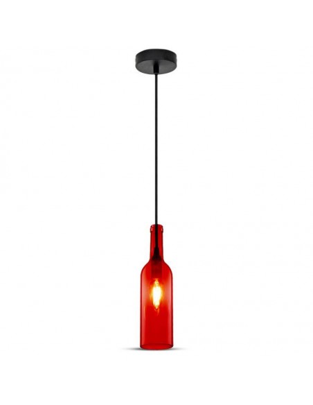 3769-Lampadario LED a Bottiglia in Vetro con Portalampada E Max  Øxcm Colore Rosso-1