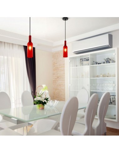 3769-Lampadario LED a Bottiglia in Vetro con Portalampada E Max  Øxcm Colore Rosso-4