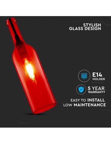 3769-Lampadario LED a Bottiglia in Vetro con Portalampada E Max  Øxcm Colore Rosso-5