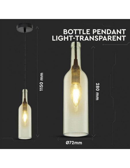 3771-Lampadario LED a Bottiglia in Vetro con Portalampada E Max  Øxcm Colore Trasparente-2