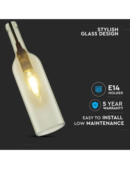 3771-Lampadario LED a Bottiglia in Vetro con Portalampada E Max  Øxcm Colore Trasparente-5