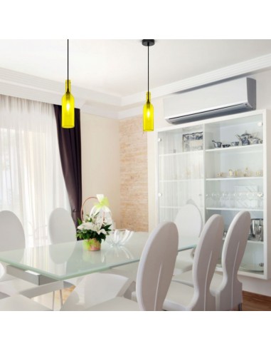 3773-Lampadario LED a Bottiglia in Vetro con Portalampada E Max  Øxcm Colore Giallo-4