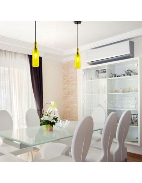 3773-Lampadario LED a Bottiglia in Vetro con Portalampada E Max  Øxcm Colore Giallo-4