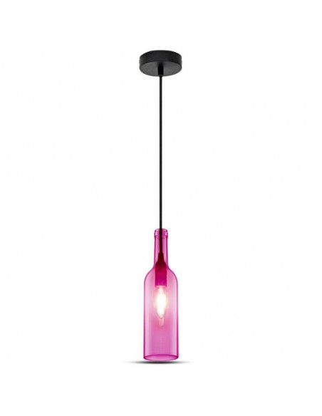 3774-Lampadario LED a Bottiglia in Vetro con Portalampada E Max  Øxcm Colore Fucsia-1