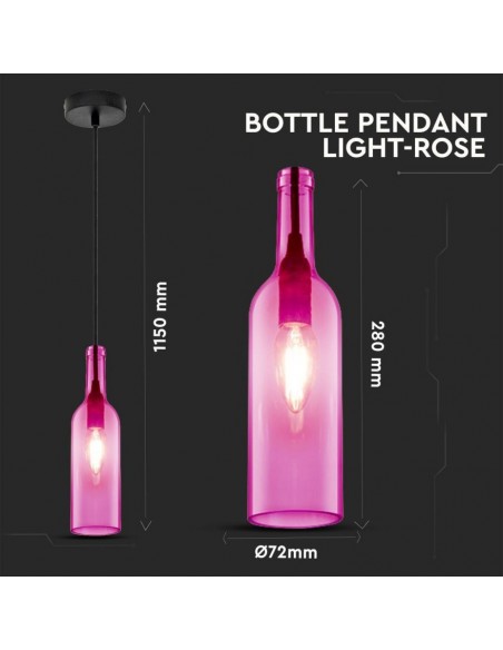 3774-Lampadario LED a Bottiglia in Vetro con Portalampada E Max  Øxcm Colore Fucsia-2