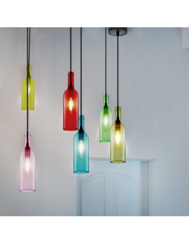 3774-Lampadario LED a Bottiglia in Vetro con Portalampada E Max  Øxcm Colore Fucsia-3