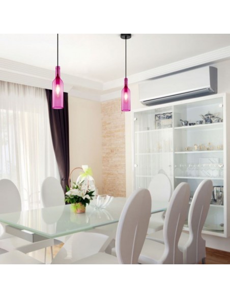 3774-Lampadario LED a Bottiglia in Vetro con Portalampada E Max  Øxcm Colore Fucsia-4