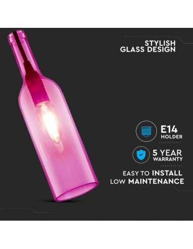 3774-Lampadario LED a Bottiglia in Vetro con Portalampada E Max  Øxcm Colore Fucsia-5