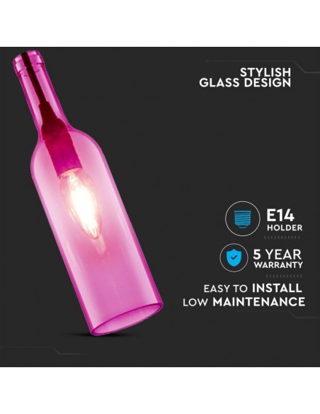 3774-Lampadario LED a Bottiglia in Vetro con Portalampada E Max  Øxcm Colore Fucsia-5