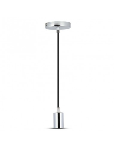 3782-Lampadario LED a Cilindro in Metallo con Portalampada E Max  Lcm Colore Cromato e Cavo Nero-1