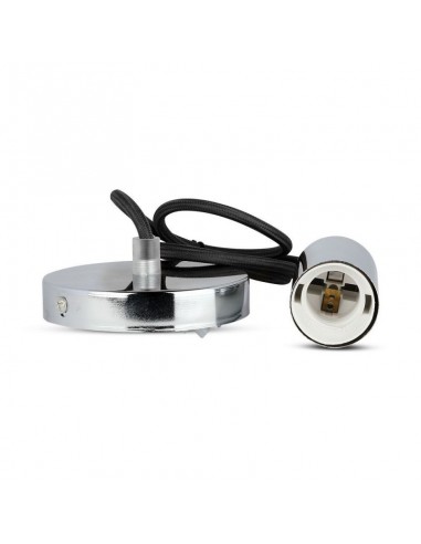 3782-Lampadario LED a Cilindro in Metallo con Portalampada E Max  Lcm Colore Cromato e Cavo Nero-5