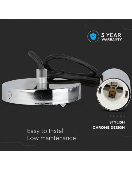 3782-Lampadario LED a Cilindro in Metallo con Portalampada E Max  Lcm Colore Cromato e Cavo Nero-6