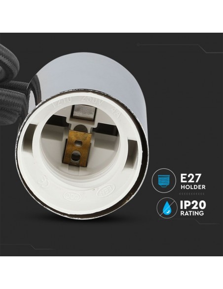 3782-Lampadario LED a Cilindro in Metallo con Portalampada E Max  Lcm Colore Cromato e Cavo Nero-7