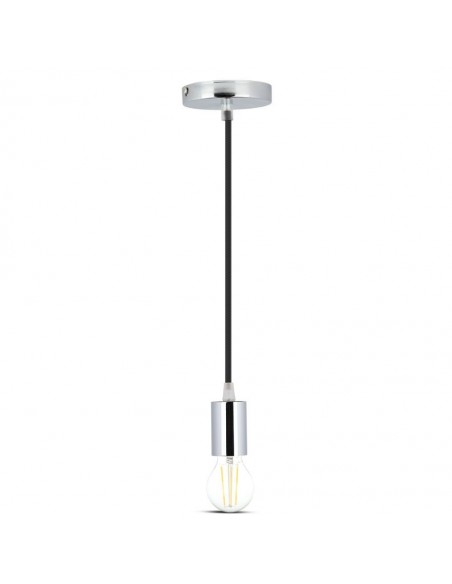 Lampadario LED a Cilindro in Metallo con Portalampada E27 (Max 60W) L:100cm Cromato e Cavo Nero