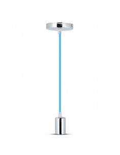 3783-Lampadario LED a Cilindro in Metallo con Portalampada E Max  Lcm Colore Cromato e Cavo Blu-1