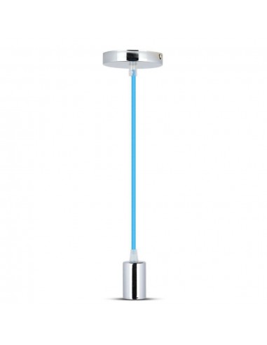 3783-Lampadario LED a Cilindro in Metallo con Portalampada E Max  Lcm Colore Cromato e Cavo Blu-1