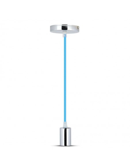 3783-Lampadario LED a Cilindro in Metallo con Portalampada E Max  Lcm Colore Cromato e Cavo Blu-1