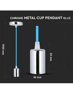 3783-Lampadario LED a Cilindro in Metallo con Portalampada E Max  Lcm Colore Cromato e Cavo Blu-1 2