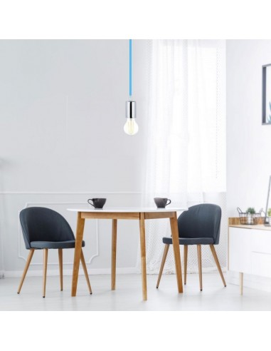 3783-Lampadario LED a Cilindro in Metallo con Portalampada E Max  Lcm Colore Cromato e Cavo Blu-3