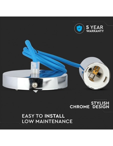 3783-Lampadario LED a Cilindro in Metallo con Portalampada E Max  Lcm Colore Cromato e Cavo Blu-5